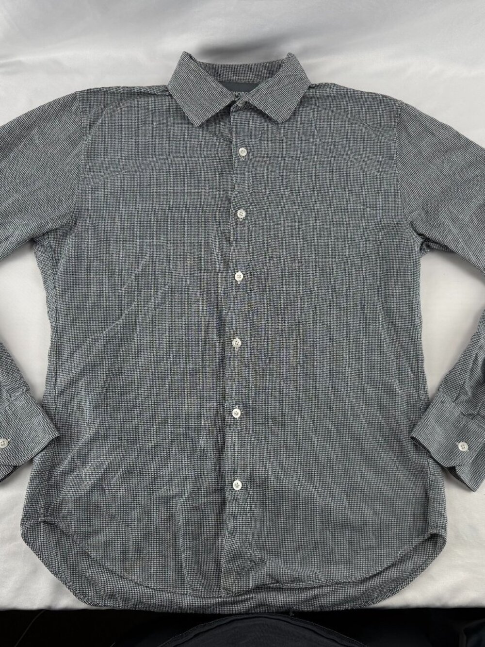 Bonobos Mens Dress Shirt Medium Slim Fit Houndstooth Long Sleeve Gray White